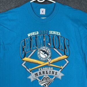 Vintage Florida Marlins 1997 World Series Championship Shirt Mens 2XL Teal